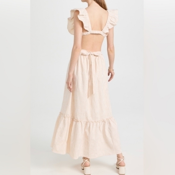En Saison Kimmie Gingham Ruffled Maxi Summer Dress Embroidered Floral Sz Small - Picture 4 of 9